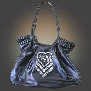 Metal Mulisha Women’s Emo Goth Tote Bag Black Heart Pink Lining Shoulder Purse